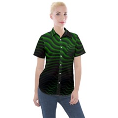 Black And Green Abstract Stripes Gradient Women s Short Sleeve Pocket Shirt