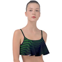 Black And Green Abstract Stripes Gradient Frill Bikini Top by SpinnyChairDesigns