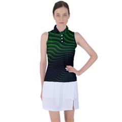 Black And Green Abstract Stripes Gradient Women s Sleeveless Polo Tee by SpinnyChairDesigns