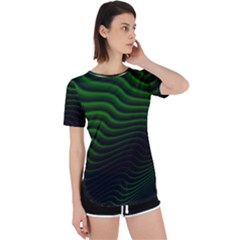 Black And Green Abstract Stripes Gradient Perpetual Short Sleeve T-shirt