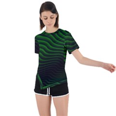 Black And Green Abstract Stripes Gradient Asymmetrical Short Sleeve Sports Tee by SpinnyChairDesigns