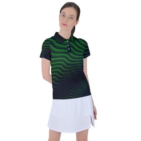 Black And Green Abstract Stripes Gradient Women s Polo Tee by SpinnyChairDesigns