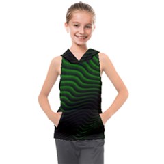 Black And Green Abstract Stripes Gradient Kids  Sleeveless Hoodie by SpinnyChairDesigns