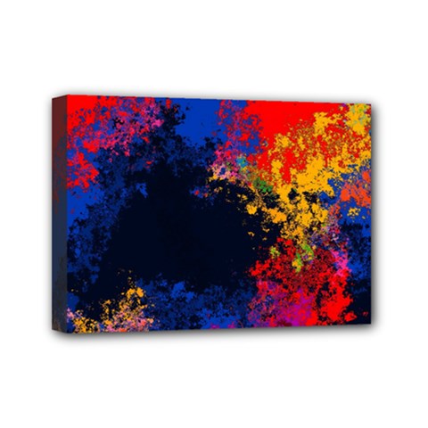 Colorful Paint Splatter Texture Red Black Yellow Blue Mini Canvas 7  X 5  (stretched) by SpinnyChairDesigns