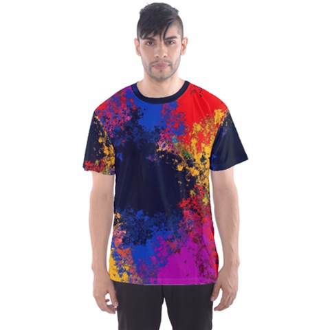 Colorful Paint Splatter Texture Red Black Yellow Blue Men s Sport Mesh Tee by SpinnyChairDesigns