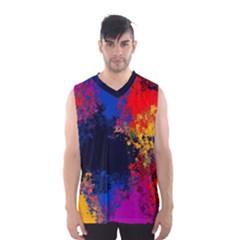 Colorful Paint Splatter Texture Red Black Yellow Blue Men s Basketball Tank Top by SpinnyChairDesigns