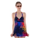 Colorful Paint Splatter Texture Red Black Yellow Blue Halter Dress Swimsuit  View1