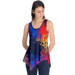 Colorful Paint Splatter Texture Red Black Yellow Blue Sleeveless Tunic by SpinnyChairDesigns