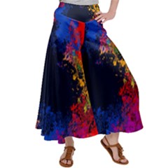 Colorful Paint Splatter Texture Red Black Yellow Blue Satin Palazzo Pants by SpinnyChairDesigns