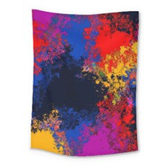 Colorful Paint Splatter Texture Red Black Yellow Blue Medium Tapestry by SpinnyChairDesigns