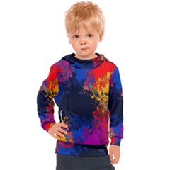 Colorful Paint Splatter Texture Red Black Yellow Blue Kids  Hooded Pullover by SpinnyChairDesigns