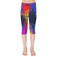 Colorful Paint Splatter Texture Red Black Yellow Blue Kids  Capri Leggings  by SpinnyChairDesigns