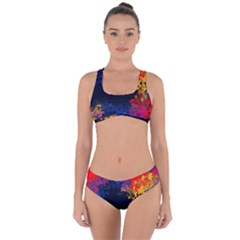 Colorful Paint Splatter Texture Red Black Yellow Blue Criss Cross Bikini Set by SpinnyChairDesigns