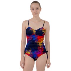 Colorful Paint Splatter Texture Red Black Yellow Blue Sweetheart Tankini Set by SpinnyChairDesigns