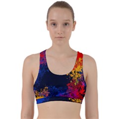 Colorful Paint Splatter Texture Red Black Yellow Blue Back Weave Sports Bra by SpinnyChairDesigns