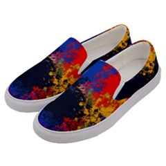 Colorful Paint Splatter Texture Red Black Yellow Blue Men s Canvas Slip Ons by SpinnyChairDesigns