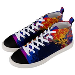 Colorful Paint Splatter Texture Red Black Yellow Blue Men s Mid-top Canvas Sneakers by SpinnyChairDesigns