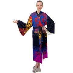 Colorful Paint Splatter Texture Red Black Yellow Blue Maxi Velour Kimono by SpinnyChairDesigns