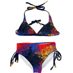 Colorful Paint Splatter Texture Red Black Yellow Blue Kids  Classic Bikini Set by SpinnyChairDesigns