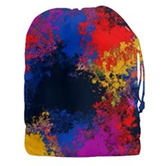 Colorful Paint Splatter Texture Red Black Yellow Blue Drawstring Pouch (3xl) by SpinnyChairDesigns