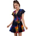 Colorful Paint Splatter Texture Red Black Yellow Blue Flutter Sleeve Wrap Dress View1