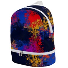 Colorful Paint Splatter Texture Red Black Yellow Blue Zip Bottom Backpack by SpinnyChairDesigns