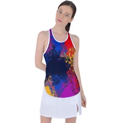 Colorful Paint Splatter Texture Red Black Yellow Blue Racer Back Mesh Tank Top by SpinnyChairDesigns