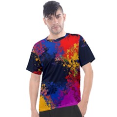 Colorful Paint Splatter Texture Red Black Yellow Blue Men s Sport Top by SpinnyChairDesigns