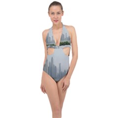 P1020023 Halter Front Plunge Swimsuit by 45678