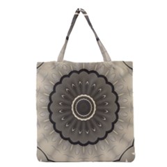 Beige Kaleidoscope Mandala Arabesque Pattern Grocery Tote Bag by SpinnyChairDesigns