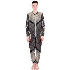 Beige Kaleidoscope Mandala Arabesque Pattern Onepiece Jumpsuit (ladies)  by SpinnyChairDesigns