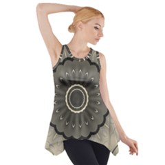 Beige Kaleidoscope Mandala Arabesque Pattern Side Drop Tank Tunic by SpinnyChairDesigns