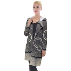 Beige Kaleidoscope Mandala Arabesque Pattern Hooded Pocket Cardigan by SpinnyChairDesigns