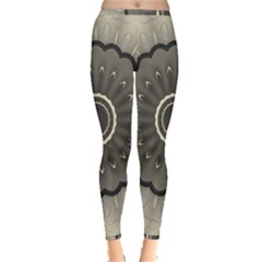 Beige Kaleidoscope Mandala Arabesque Pattern Inside Out Leggings by SpinnyChairDesigns