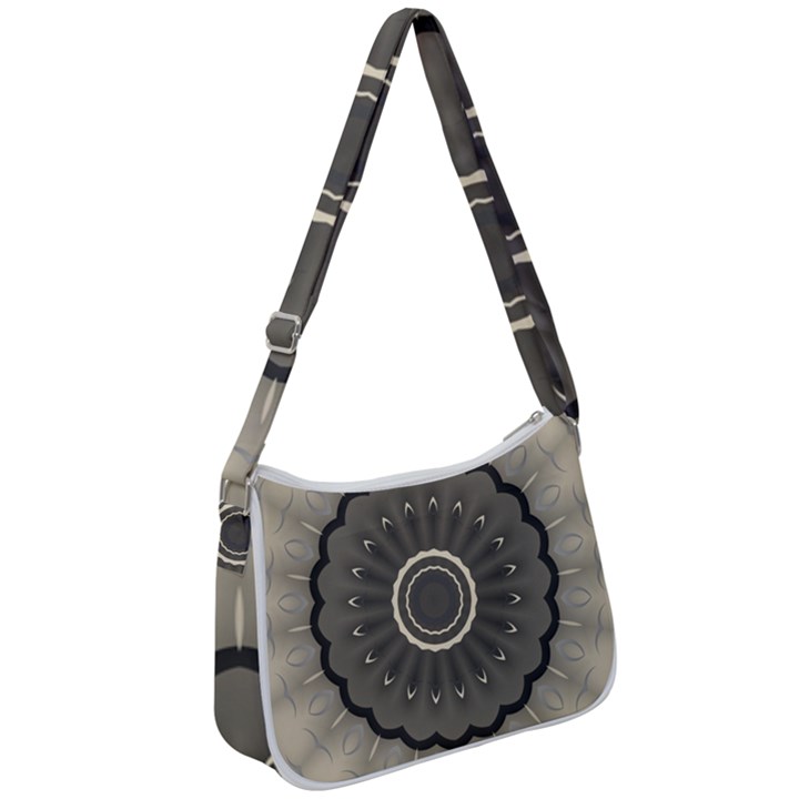 Beige Kaleidoscope Mandala Arabesque Pattern Zip Up Shoulder Bag