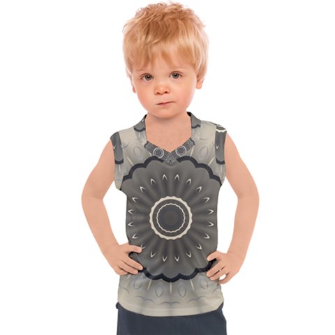 Beige Kaleidoscope Mandala Arabesque Pattern Kids  Sport Tank Top by SpinnyChairDesigns