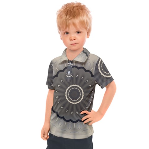 Beige Kaleidoscope Mandala Arabesque Pattern Kids  Polo Tee by SpinnyChairDesigns