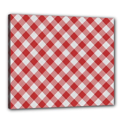 Picnic Gingham Red White Checkered Plaid Pattern Canvas 24  X 20  (stretched) by SpinnyChairDesigns