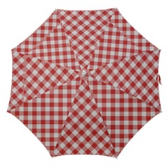 Picnic Gingham Red White Checkered Plaid Pattern Straight Umbrellas by SpinnyChairDesigns