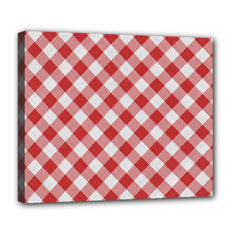 Picnic Gingham Red White Checkered Plaid Pattern Deluxe Canvas 24  X 20  (stretched) by SpinnyChairDesigns