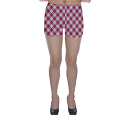 Picnic Gingham Red White Checkered Plaid Pattern Skinny Shorts by SpinnyChairDesigns