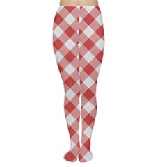 Picnic Gingham Red White Checkered Plaid Pattern Tights by SpinnyChairDesigns