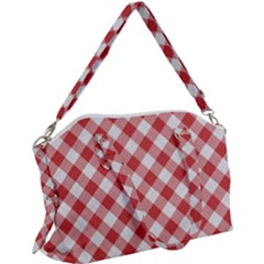 Picnic Gingham Red White Checkered Plaid Pattern Canvas Crossbody Bag by SpinnyChairDesigns