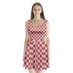 Picnic Gingham Red White Checkered Plaid Pattern Split Back Mini Dress  by SpinnyChairDesigns