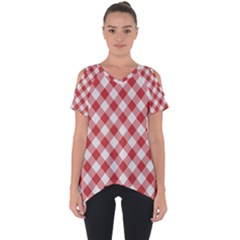 Picnic Gingham Red White Checkered Plaid Pattern Cut Out Side Drop Tee by SpinnyChairDesigns