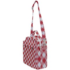 Picnic Gingham Red White Checkered Plaid Pattern Crossbody Day Bag by SpinnyChairDesigns