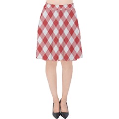 Picnic Gingham Red White Checkered Plaid Pattern Velvet High Waist Skirt by SpinnyChairDesigns