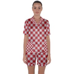 Picnic Gingham Red White Checkered Plaid Pattern Satin Short Sleeve Pyjamas Set by SpinnyChairDesigns