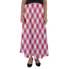 Picnic Gingham Red White Checkered Plaid Pattern Flared Maxi Skirt by SpinnyChairDesigns