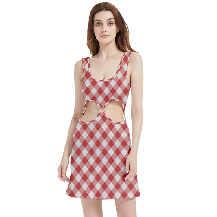 Picnic Gingham Red White Checkered Plaid Pattern Velvet Cutout Dress